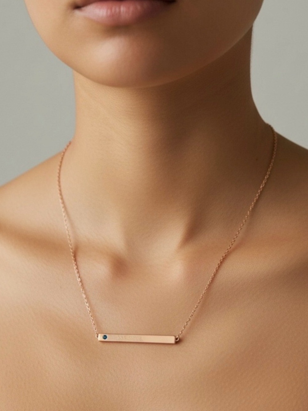💕Minimalist Rose Gold -Tone Bar Pendant w/Blue Rhinestone Necklace/NIP💕
